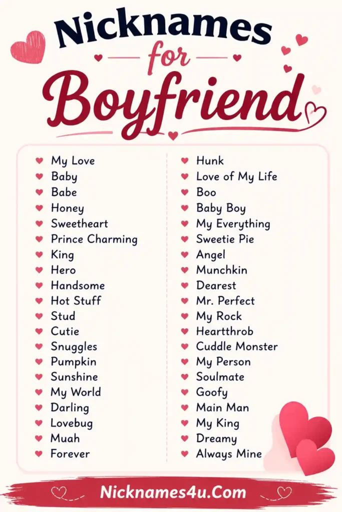list of Nicknames for Boyfriend